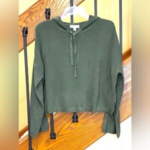 Calvin Klein Women's Chain Stitch V-Neck Sweater Hooded Thyme Sz. Med Petite NWT